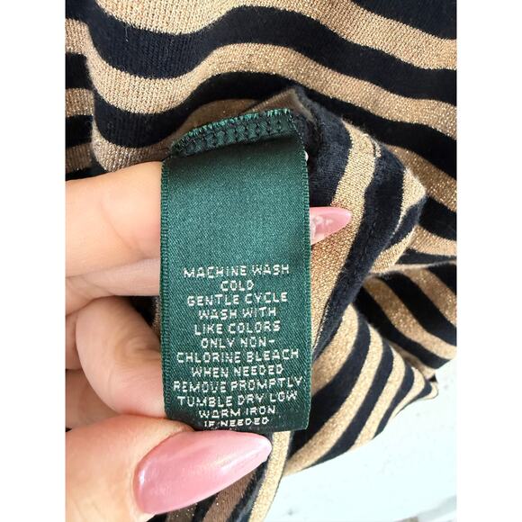 Lauren Ralph Lauren Black Gold Striped Top Size 1X Metallic Knit - Picture 4 of 6